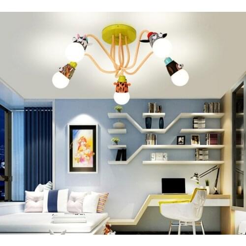 Cartoon Metal Pendant Light Animal Heads Droplight Mokey Girraf Zebra Dimmer Remote Led Night Light for Kids Bedroom Decoration