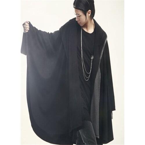 2017 mens clothing male avant-garde fashion batwing sleeve cape cloak with a hood sweatshirt The singers clothing [S-XXL]