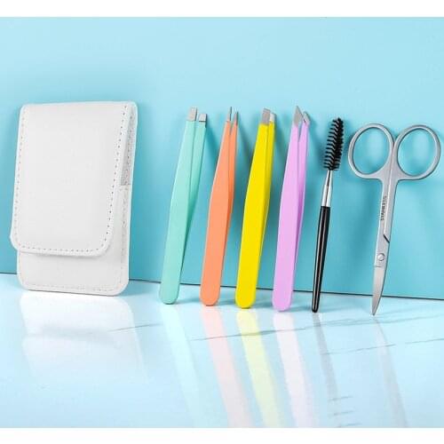 1 Set Stainless Steel Eyebrow Tweezers for Facial / ingrown Hair Splint hair Removal Eyebrow Plucker with Travel Case Tools