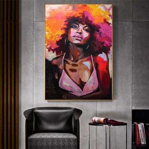 Nordic Poster Wall Art Colorful African Woman on Canvas Print Painting Wall Art Picture for Living Home Decoration Frameles