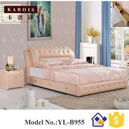 Latest bed room furniture wood double tatami bed design with box