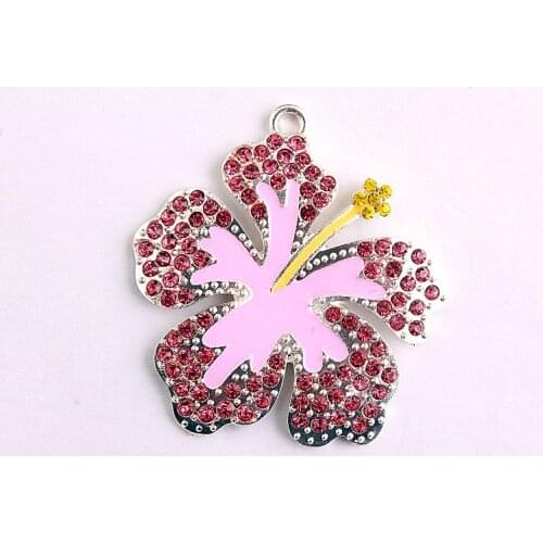 Valentines Day 45mm Fashion Large 10pcs/lot Pink rhinestone alloy necklaces flower pendants for kids necklaces making