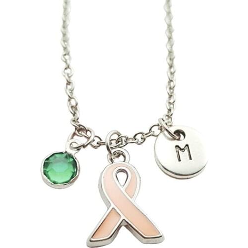 Breast Cancer Necklace Birthstone Creative Initial Letter Monogram Fashion Jewelry Women Christmas Gifts Accessories Pendants