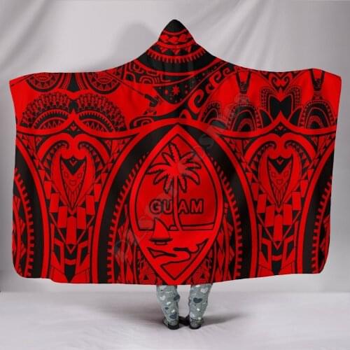 Polynesian Hooded Blankets Guam Flag Seal with Maui Moana Tattoo 3D printed Wearable Blanket Adults Kids Hooded Blanket 02