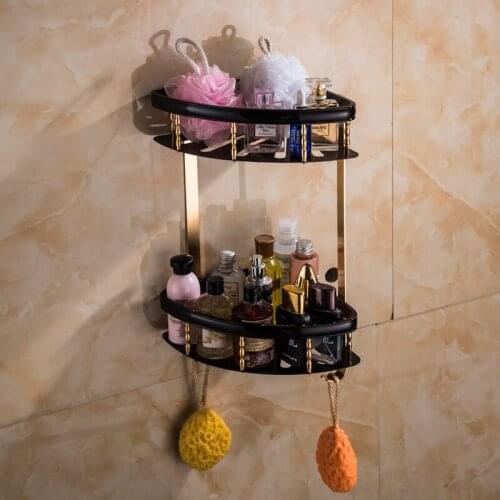 Bathroom Shelf Durable Aluminum 2 Tiers Shower Storage Towel Bar Basket