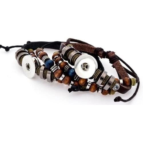 Fashion SE0081 Simple National style Beauty adjustable Leather snap Bracelet fit 18MM snap buttons jewelry