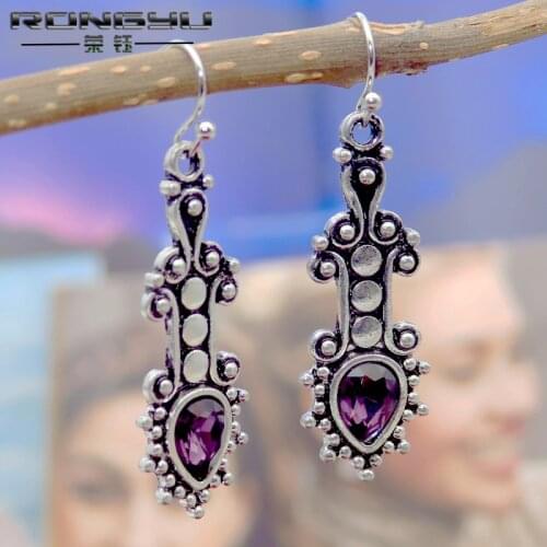 Rongrong European Fashion Retro Purple Crystal Earrings Source of National Wind Court Ear Jewelry Wholesale