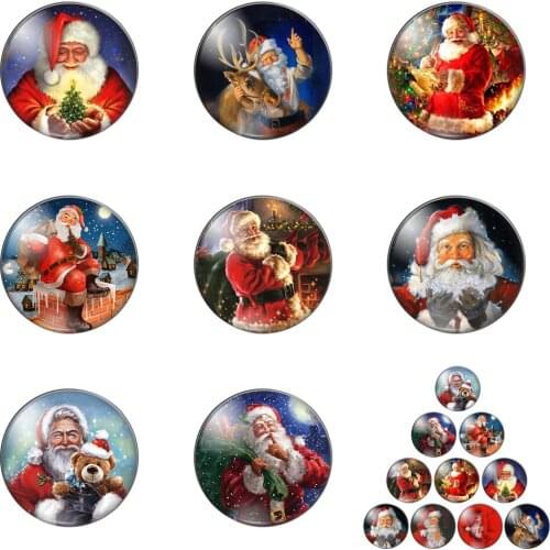 Merry Christmas Santa Claus Give a Gift Happy Round Photo Glass Cabochon Demo Flat Back Making Findings DIY Accessories