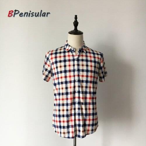 Red Plaid Shirts for Men 2018 Summer Short Sleeve Plaid Shirt Men Casual Khaki Blouse Vintage Luxury Casual Shirts Men Business