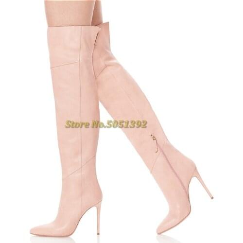 Pink Leather Over The Knee Stiletto High Heel Boots Pointed Toe Matte Leather Custom Made Thigh High Winter Women Boots