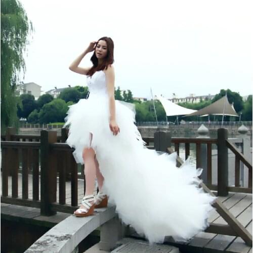 Wedding Dress Eleant Feather Strapless Lace Up Princess Luxury Front Short Back Long Wedding Dresses Plus Size