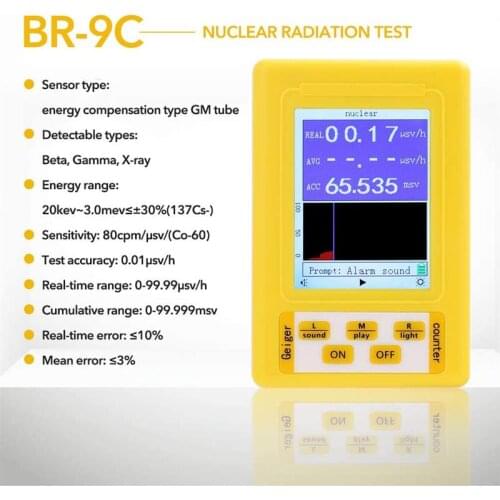 BR-9C Handheld 2-in-1 Digital Display Electromagnetic Radiation Nuclear Detecto EMF Geiger Counter Multifunction Type Tester