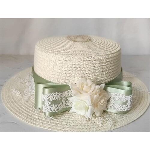 Lolita Tea Party Lace Bow Summer Straw Hats Womens Beach Sun Hat Girl Princess Cap D252