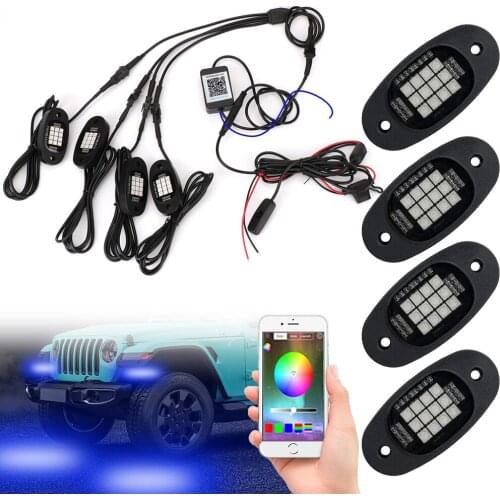 Waterproof LED Underglow Light for Jeep Car Truck SUV Off-road 4 in 1 RGB Rock Lights Bluetooth APP Control Atmosphere Lamp