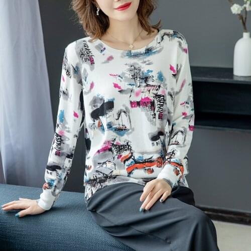 Knitted Sweater Pullovers Jumpers Thin Long Sleeve Autumn Winter Fashion Women High Quanlity Printed Knitwear Female Lady Tops