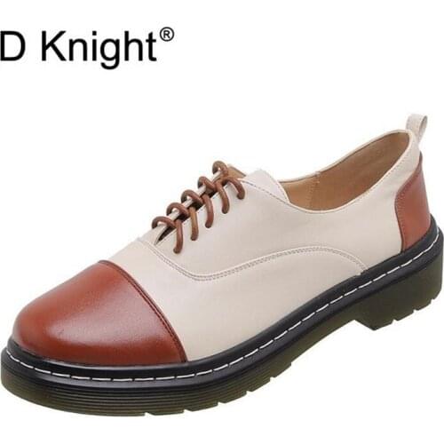 British 2020 Early Spring New Leather Oxford Shoes For Women College Style Thick Heel Round Toe Women Flat Brogues Shoes Size 43
