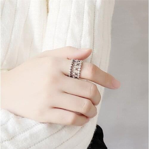 Sole Memory Retro Bow Hollow Fashion 925 Sterling Silver Female Resizable Opening Rings SRI534