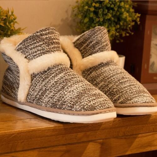 Womens Flat Slippers Thick Plush Floor Ladies Slippers Lovers Indoor Knitted Slippers TPR Sole Shoes Women