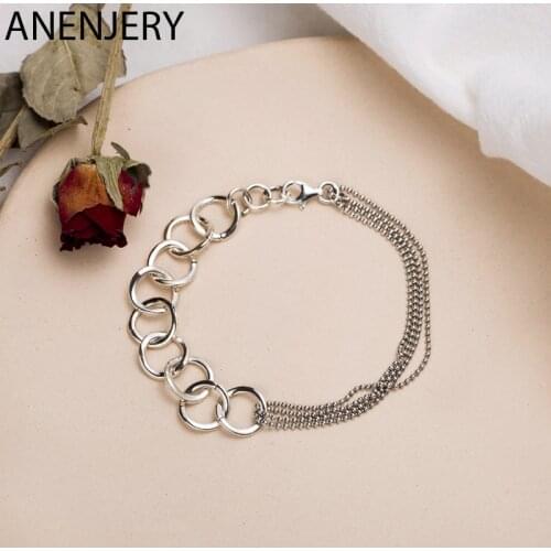 ANENJERY 925 Sterling Silver Mutil-layer Beads Chain Round Circle Bracelet for Women Men Thai Silver Bracelet Jewelry S-B403