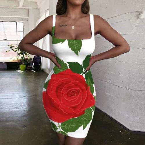 Giyu Brand Rose flower Dress Women Leaf Halter Sleeveless Pattern Ladies Dresses Creativity Vestido Sexy Womens Clothing Party