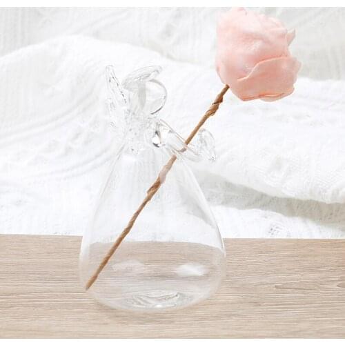 1Pc Angel Shaped Glass Flower Vase Hanging Plant Vase Transparent Planter Pot Garden Decor