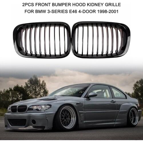 2Pcs Front Bumper Hood Kidney Grille Racing Grille Replacement for BMW 3-Series E46 4-Door 1998-2001