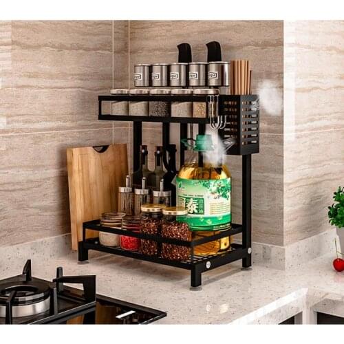 2 Layer Kitchen Organizer Spice Jar Shelf Organizer Stainless Steel Rack Holder Spice Rack Storage Bottle Countertop Shelves