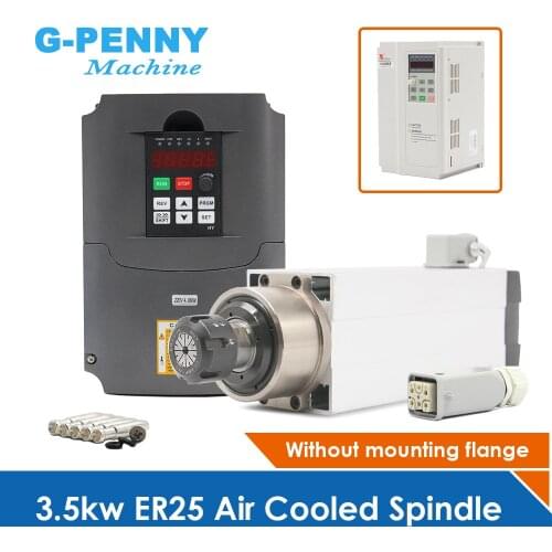 New Arrival ! 3.5kw ER25 220v 380v air cooled spindle motor square spindle ceramic ball bearings 0,01mm accuracy & 4kw inverter