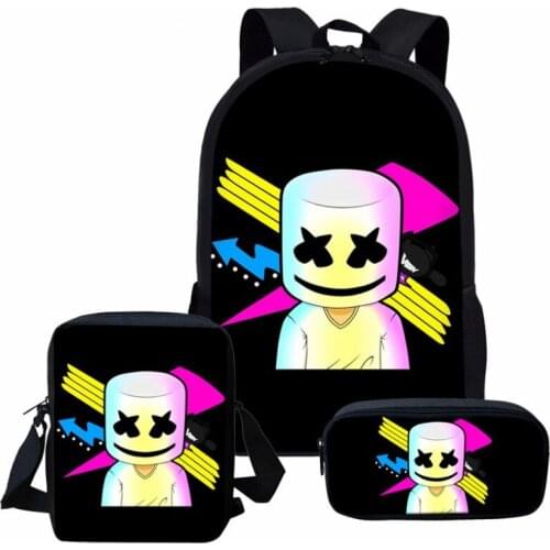 3Pcs Game DJ Marshmello Backpack Cosplay Canvas children Kids Schoolbag Travel Bag Back To School Bookbag Usb Charging Bac