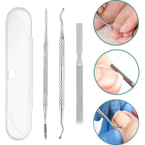 3pcs Stainless Steel Nail Cuticle Pusher Double Side Dead Skin Remove Nail Files Ingrown Toe Correction Pedicure Manicure Tools
