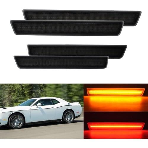 4PCS Smoked Lens Front & Rear Side Marker Lamps LED Lights For Dodge Challenger 2015 2016 (Front: Amber, Rear: Red)