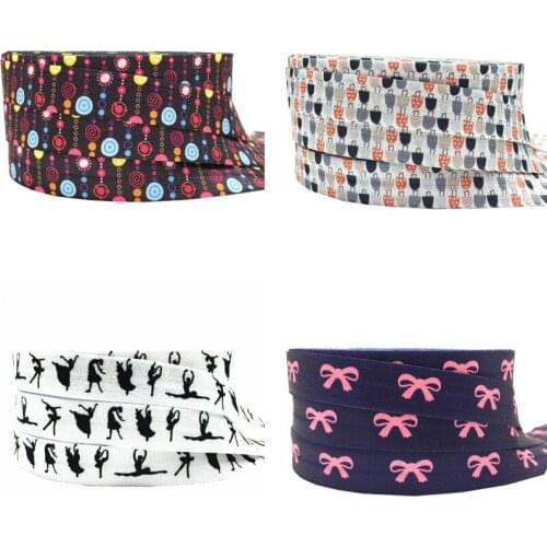 5/8'' 10yards Ballet girl Bag Bow Fold Elastic FOE Bag Printed Headband Headwear Hairband Decor Wholesale