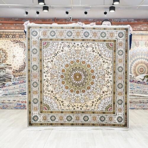 Yilong 5'x5' oriental home square handmade silk carpet from turkey (YJH113B)