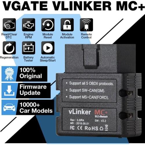 Vgate VLinker MC+ ELM327 Bluetooth/WIFI OBD2 Scanner Car Diagnostic Tool For Android/iOS Auto Code Reader PK OBDLINK ELM327 V1.5
