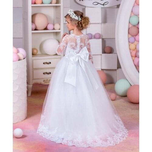 White Satin with Bow Ball Gown Princess Flower Girl Dresses Half Sleeve O-Neck First Communion Dress Vestidos de comunion 2017