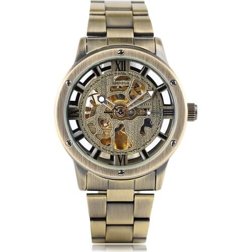 Mens Watch Automatic Self-winding Mechanical Wristwatch Leather Transparent Dial Watch for Men Women