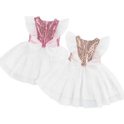 Citgeett Summer Infant Baby Girls Patchwork Princess Dress Fly Sleeve Sequin Tulle One-piece Clothes