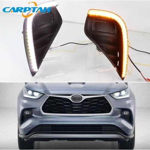 2pcs For Toyota Highlander 2020 2021 Yellow Turn Signal Style Relay Waterproof Car DRL 12V LED Daytime Running Light ABS