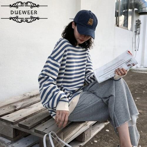 Hoodies Sweatshirts Women Striped Retro Baggy Simple Casual Korean All-match Fashion Female Soft BF Comfortable Ulzzang No Hat