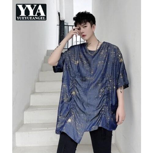 Summer Mens O-Neck Loose Fashion T-Shirts Irregular Harajuku Korean Style High Street Hip Hop Male Vintage Blouse 2021 New