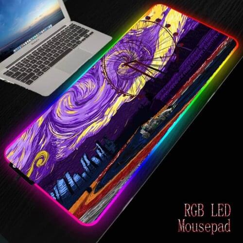 XGZ Seaside Scenery LED RGB Gaming Mouse Pad Large Gamer Mousepad USB Backlit Rainbow Rubber Computer Mat Keyboard Desk Pad XXL