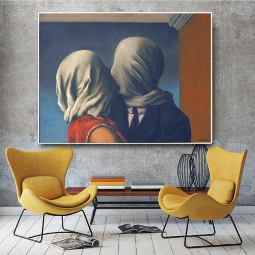 Rene Magritte The Lovers Giclee Oil Painting on Canvas Posters and Prints Scandinavian Cuadros Wall Art Picture for Home Decor