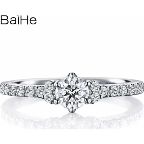 BAIHE Solid 10K White Gold(AU417) Certified 0.25ct Round Trendy 100% Moissanite Engagement Women Fine Jewelry elegant Gift Ring