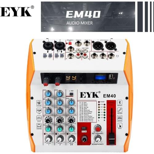 EYK Sound Mixing Console USB Record Computer Playback 4 Channels Mixer Audio with PAD Bluetooth 99 DSP Effect for Guitar Bass PC