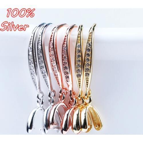 Real 925 Sterling Silver Woman Zircon Ear Hook Gold Silver Earring Blank Base DIY Jewelry Making Findings Accessories Component