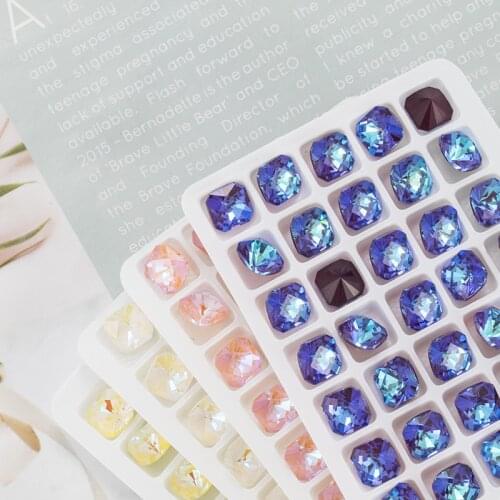 Square Shape Mocha Fluorescent Fancy Pointback Nail Art Decorations Glue on Rhinestones Glitter Glass Crystal