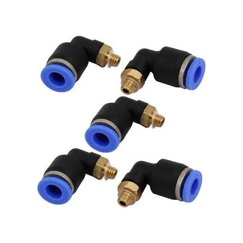 M5 Dia Thread 6mm Tube Pipe Push In L Shaped Connector Quick Fitting 5pcs