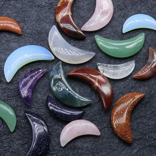 Fashion Tiger Eye Non-porous Stone Amethysts Moon Shape No Hole Pendants for Jewelry Making Wholesale Ornamental