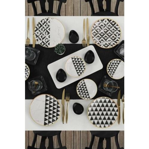 Breakfast Set 21 Pieces for 4 Persons Matte / Patterned egg cup, sauce bowl White Black set pratos de jantar тарелки الشاي الص