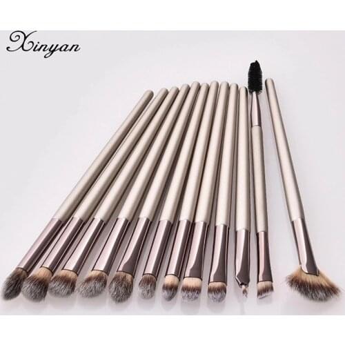 XINYAN Champagne Makeup Brush Sets Eyebrow Foundation Blending Eyeliner Eyelash Eye Oem Marbling Cosmetic Beauty Tools